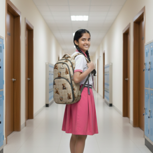 Lightweight 2-compartment school bag for kids girl student in pink uniform